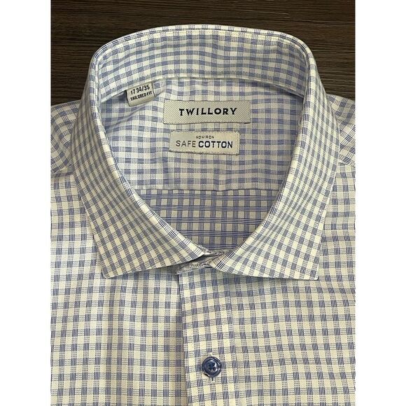 Twillory Other - Twillory Tailored Fit 17 34/35 Non Iron Safe Cotton Blue/White Check Button Down